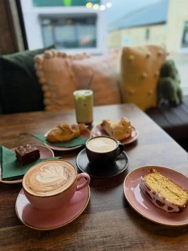 Coffee, iced matcha and cakes at Layla's Lounge