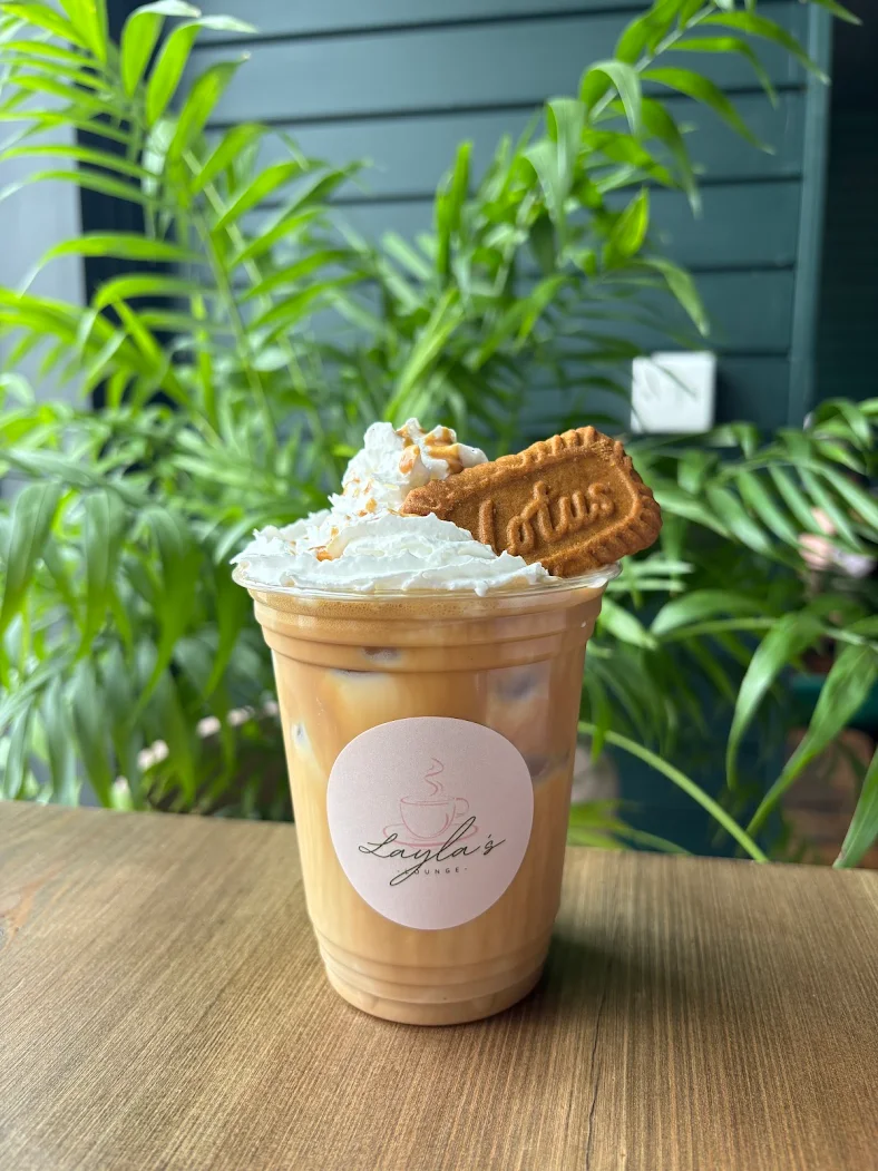 Iced coffee with Biscoff at Layla's Lounge